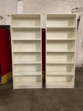 Pair of White Painted Wooden 6-Tier Bookshelves w/ Adjustable Shelves. Measures 31.5" x 79.5"