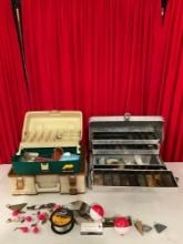 3 pcs Vintage Fishing Tackle Boxes w/ Contents. Large Fly Tying Supply & Lure Collection. See pics.