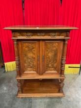 Vintage Reproduction of Antique French Renaissance Style 2-Tier Wooden Cabinet w/ 1 Drawer & 1