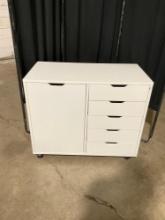 Modern White Rolling Filing Drawer w/ 5 Drawers & A Cabinet - See pics