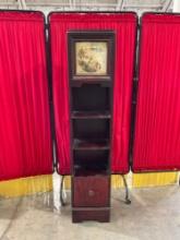 Vintage Standing Sessions Clock w/ Electric Movement in Wooden Shelf w/ 3 Shelves & Cupboard. See