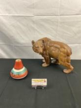 2 pcs Vintage Decorative Ceramics. Arthur Court Designs Brown Bear. Navajo Urn, Signed E. Lawson.