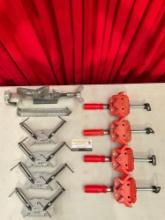 9 pcs Angle Clamps Assortment. 4x Bessey Germany Model WS3, 4x Unmarked, 1x Universal Model 70. See