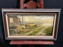 Framed 1989 Oil on Canvas by Artist Roger M. Larimore, seems to be untitled