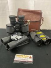 3x Sets of Binoculars, Tasco 7x-21x42mm w/ Leather Case, Night Hero w/ Laser Sight & Rugged Expos...