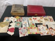 Antique Photo Album & Case, Assorted Valentines and Thanksgiving Cards