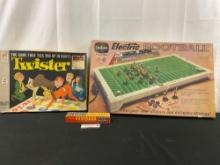 Pair of Vintage Boardgames, 1966 Twister & Tudor Electric Football, Double Six Dominoes