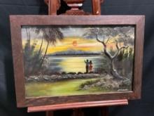 Framed Sunset Philippines Painting, signed in lower right corner