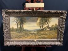 Framed Antique Oil on Canvas titled Homewards by Simon Mauve w/ Display Lamp