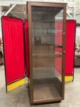 Vintage Wood & Glass Curio Display Case w/ 3 Glass Shelves, Glass Front & Sides. Stands 72" Tall.