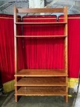 Handsome Modern Wood Leaning Ladder Shelves w/ 5 Staggered Tiers & Lovely Grain. See pics.