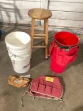 6x 5 Gallon Buckets , Couple Tool Pouches & A Stool - See pics