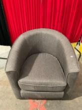 Modern Stone Gray Scoop Back Plush Armchair w/ Cloth Upholstery & Revolving Base. See pics.
