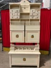 Antique German Cream & Pink Painted 2-Piece Wooden Children's Play Grocery Store Display. See pics.