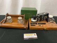 Vintage Inkwells, Sheaffer Fountain Pen, Some Stationery Supplies