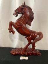 Handcarved Wooden Horse Statue, possibly Mahogany