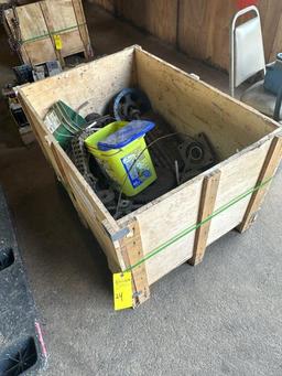 (2) Crates, (1) Pallet w/Steel Rolls, Roller Chain Bearing & Related Items