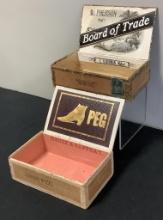 2 Vintage Cigar Boxes - Shoe Peg & Board Of Trade, See Photos For Condition