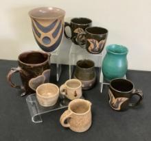 10 Pieces Handmade Pottery - Signed B. G.