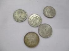 US Silver Morgan Dollars 1879, 1880-O, 1881-O, 1882-S, 1921-O 5 coins