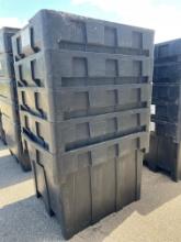 Plastic recycling bins 42x46 wide x 30” deep sold in stacks of 5 Does not have lids