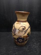 Hand painted Mexican Pottery Bird with Flowers