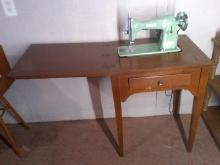 Antique Maple Sewing Machine Cabinet with Sewing Machine