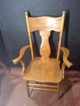Vintage Oak Arm Chair with Carved Back