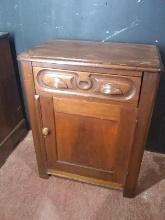 Antique Walnut Single Drawer Cabinet with Carved Handles