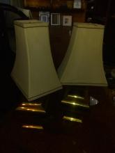 Pair Brass Table Lamps w/ Pressed Flowers