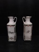 Pair Vintage Hand painted Czechoslovakia Oil and Vinegar Jars