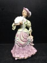 Ceramic Musical Figurine -Lady with Pink Dress and Fan
