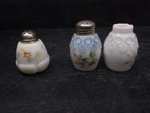 Collection 3 Vintage Hand painted White Satin Shakers