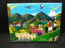 Artwork -Artisan Oil on Leather-The People of Ecuador 2005 by Fabiola Chalisa