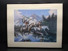 Artwork -Framed Print-Native Americans on Horseback signed Ampelos