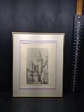 Artwork -Framed and Double Matted Etching-The Cathedral of Seville