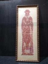 Artwork -Framed Antique Block Print-Praying Priest 1930s Saffron Walden, Essex