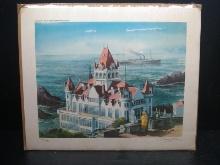 Artwork -Boarded Print-1987 Craig Johnson Watercolor Mansion at the Ocean