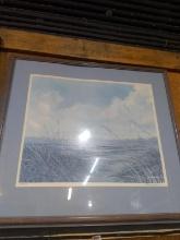 Artwork -Framed and Matted Print-Blue Sepia Beach Scene signed 711/750