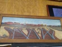 Artwork -Framed Oil on Board-The Train Depot