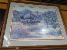 Artwork -Framed and Double Matted Print-Desert Cactus signed Lydia Lee