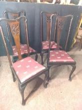 (4) Antique Mahogany Carved Back High Back Dining Chairs with Horse Hooved Feet  (x4)