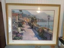 Framed and Matted Contemporary Print-Italian Waterfront