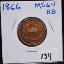1866 SHIELD TWO CENT PIECE