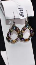 STERLING SILVER MULTI COLORED STONE EARRINGS