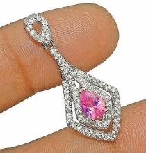 1 CT PINK SAPPHIRE & WHITE TOPAZ STERLING PENDANT