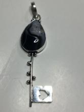 .925 3" A A A Awesome Black & White Key To My Heart Zebra Calcite Gemstone Pendant 