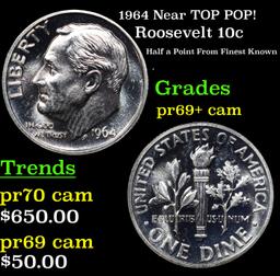 Proof 1964 Roosevelt Dime Near TOP POP! 10c Graded pr69+ cam BY SEGS