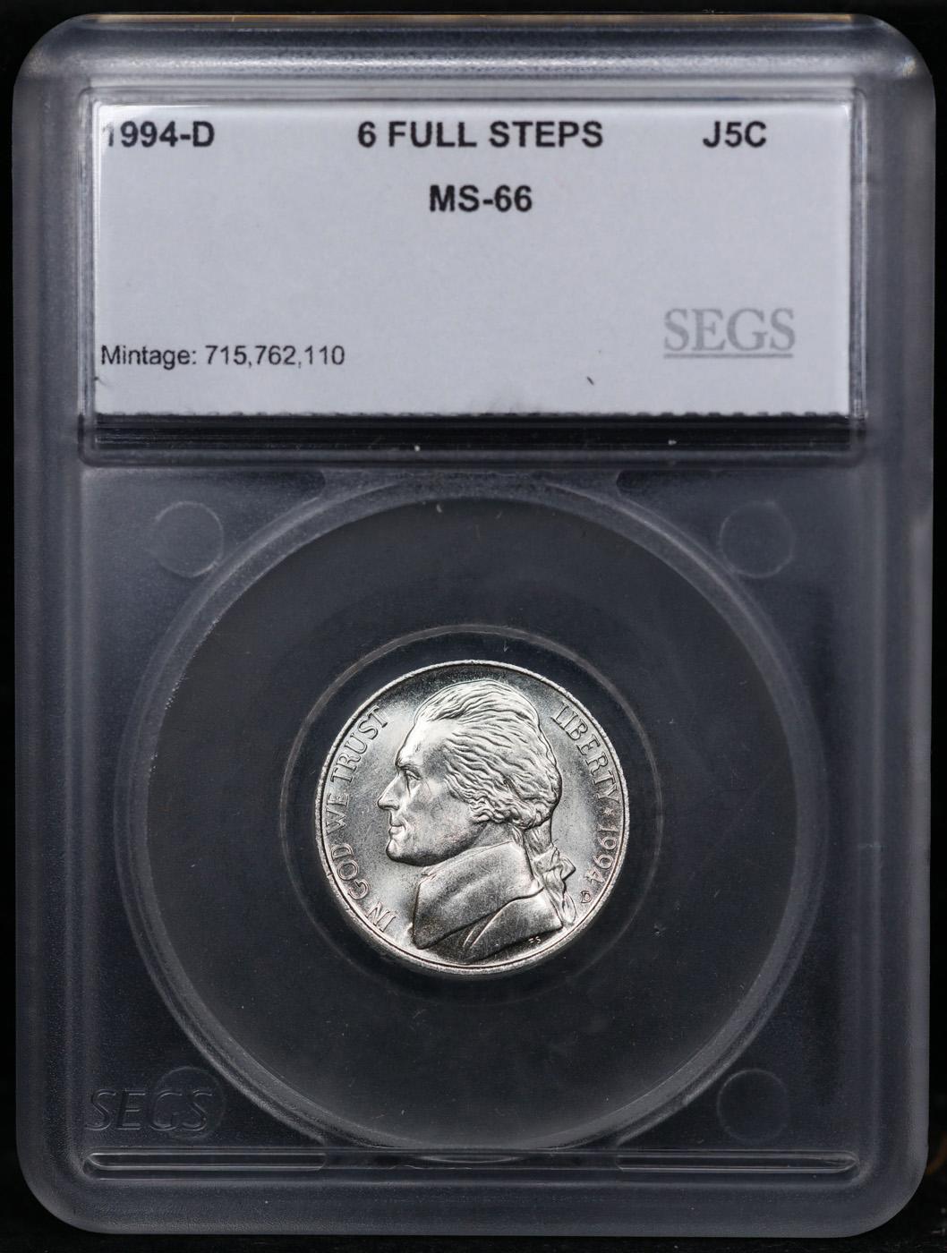 1994-d Jefferson Nickel Near Top Pop! 5c Graded ms66 6fs By SEGS