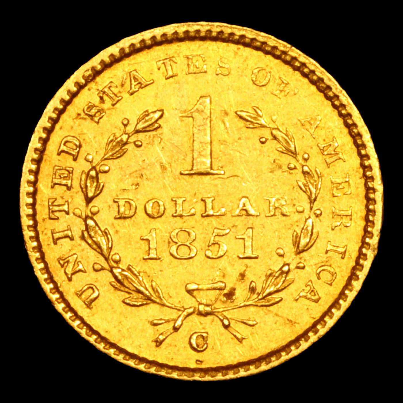***Auction Highlight*** 1851-c Gold Dollar TY-I Charlotte Variety-3 1 Graded ms63+ BY SEGS (fc)